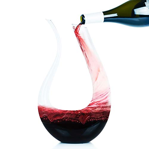Hand Blown Crystal Glass Wine Decanter Carafe With U Shape Wine Aerator