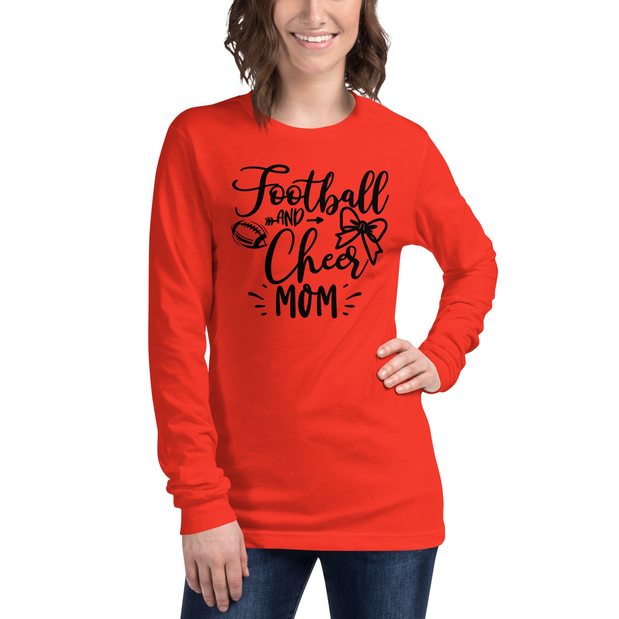 Football and Cheer Mom Long Sleeve Shirt on Bella Canvas