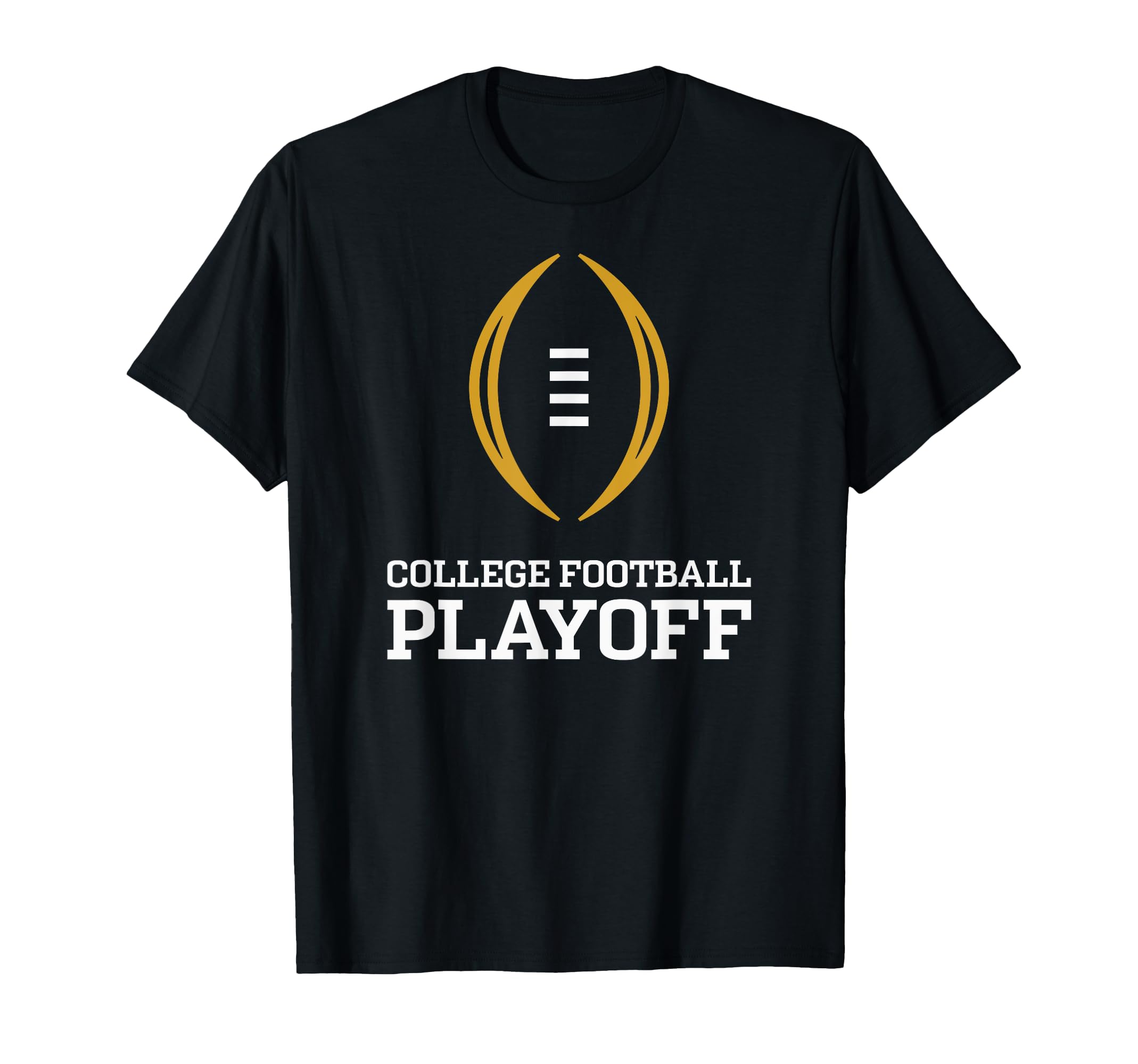 Black t-shirt with College Football Playoff logo on a white background