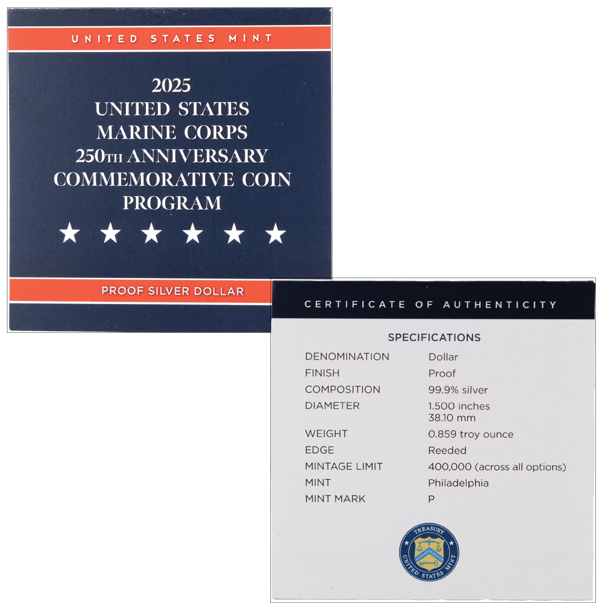 U.S. Marines 250th Anniversary Collectible Silver Dollar