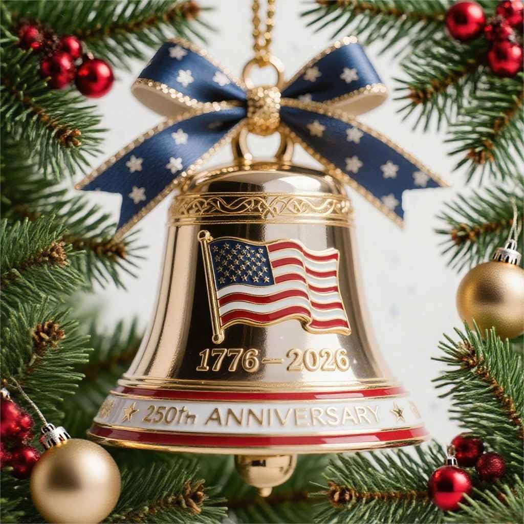 America 250th Anniversary Christmas Ornament Featuring Bell & American Flag