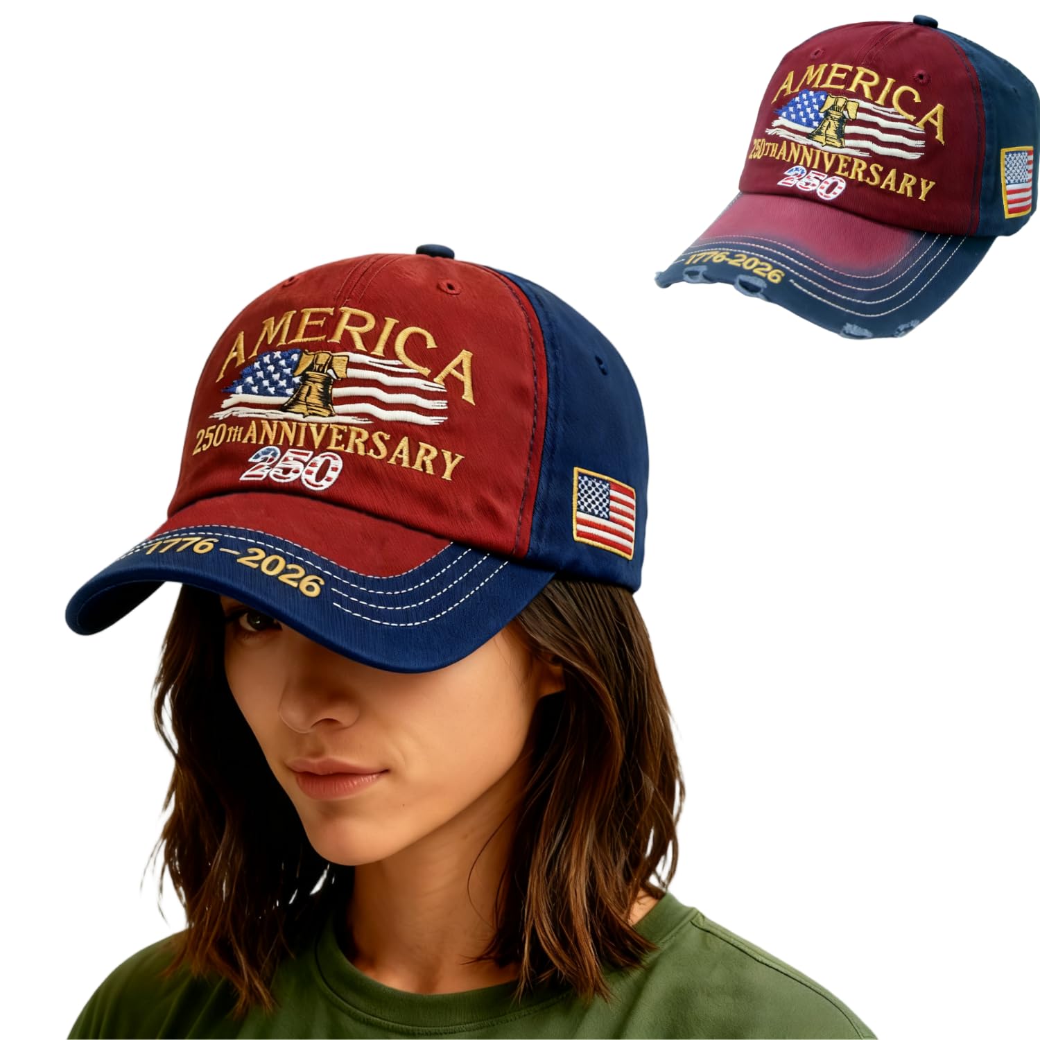 America 250th Anniversary Cap With American Flag and Liberty Bell