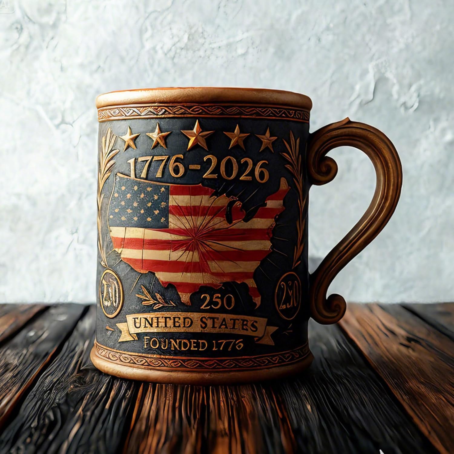 America 250th Anniversary Mug Featuring American Flag, Eagle and More