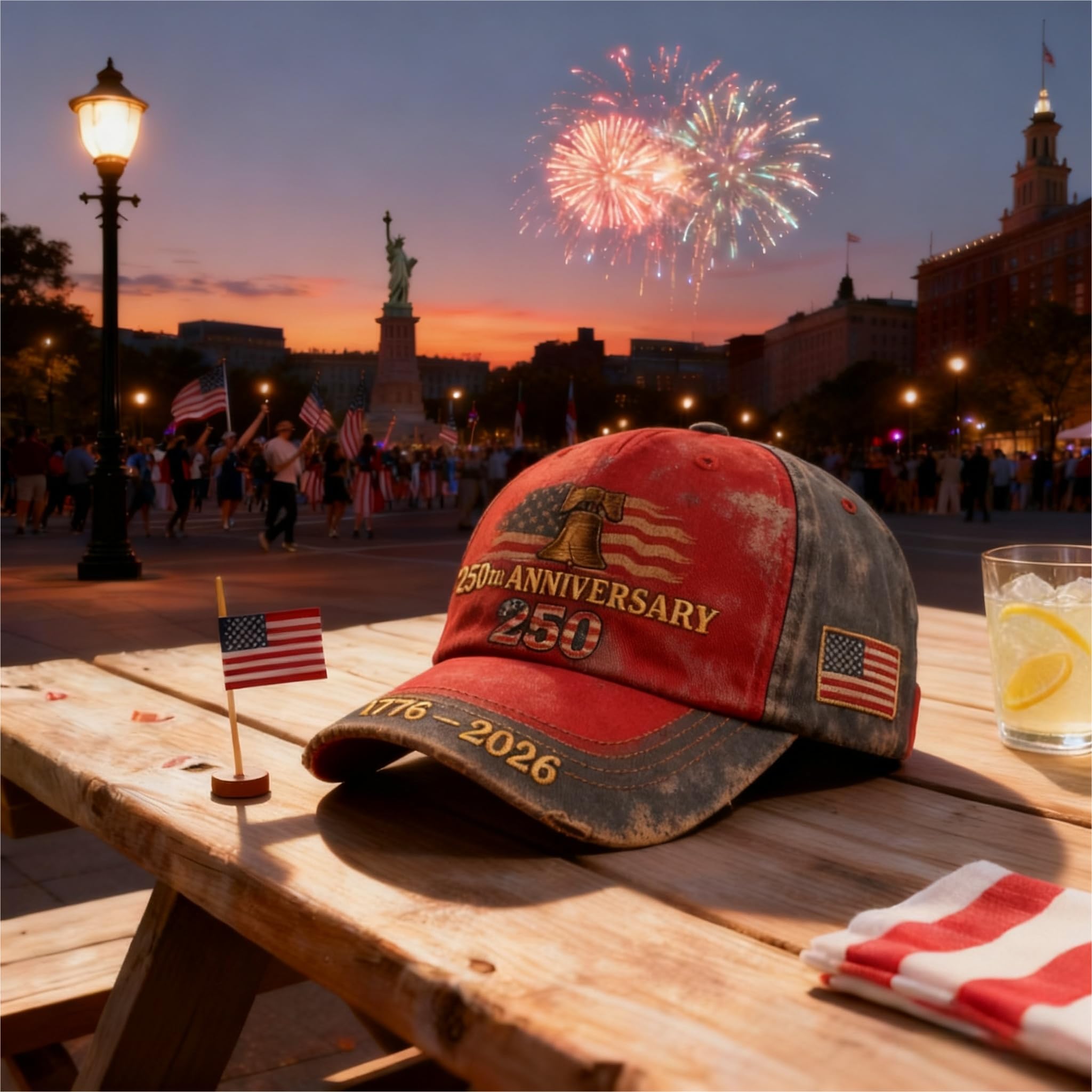 America 250th Anniversary Cap With American Flag and Liberty Bell