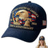 Navy blue cap with American-themed design featuring an eagle, Statue of Liberty, and bell, celebrating the 250th anniversary of the United States.