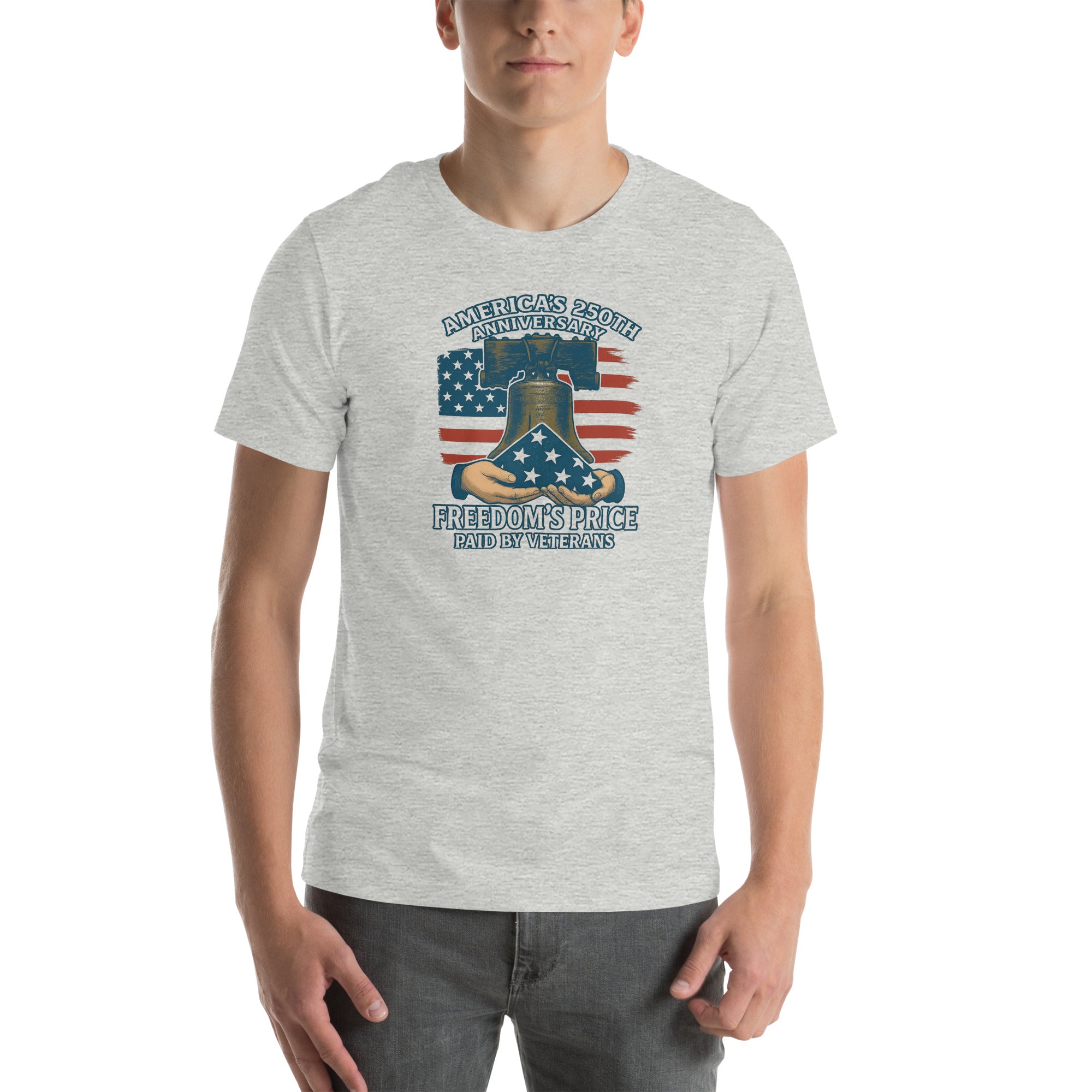 Military veteran America 250 T-Shirt Featuring Liberty Bell and Folded American Flag