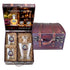 America 250 Heritage Pewter decanter set with glasses in a decorative wooden chest.