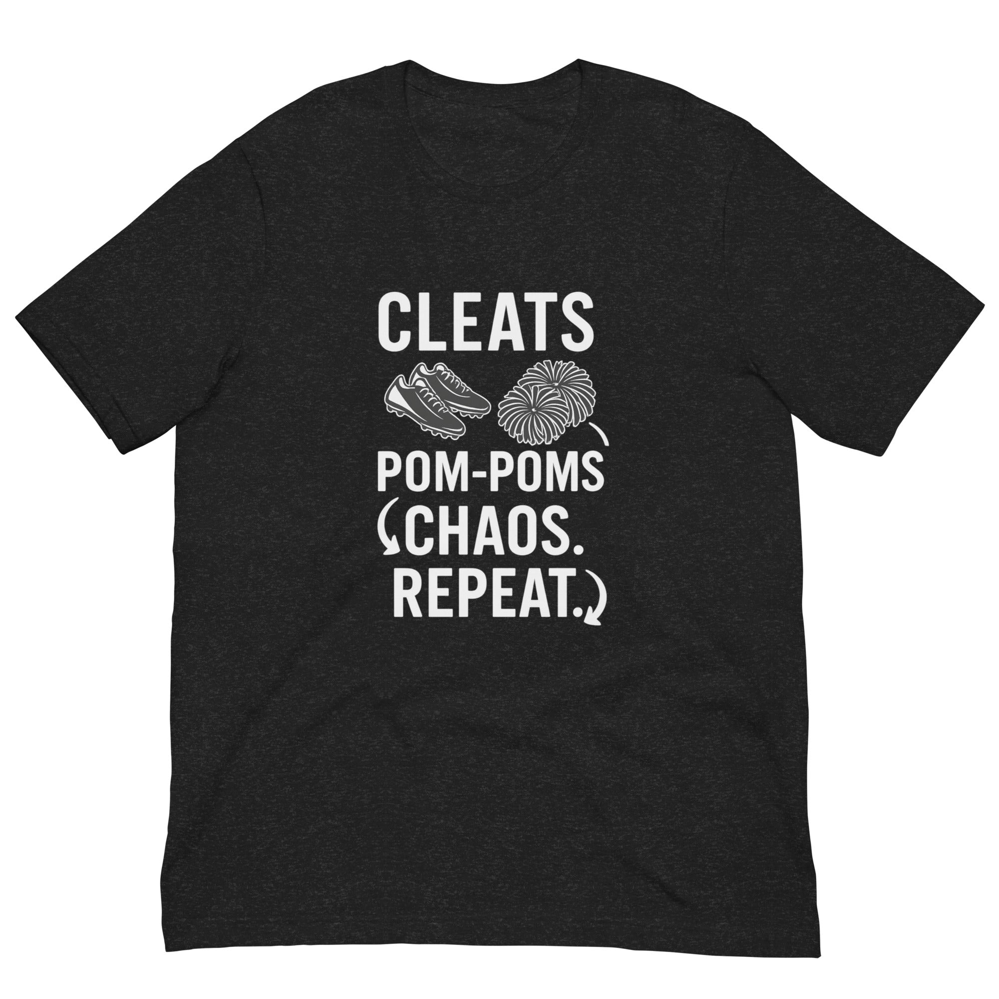 This Football and Cheer Mom Shirt features Cleats, Pom Poms and Chaos
