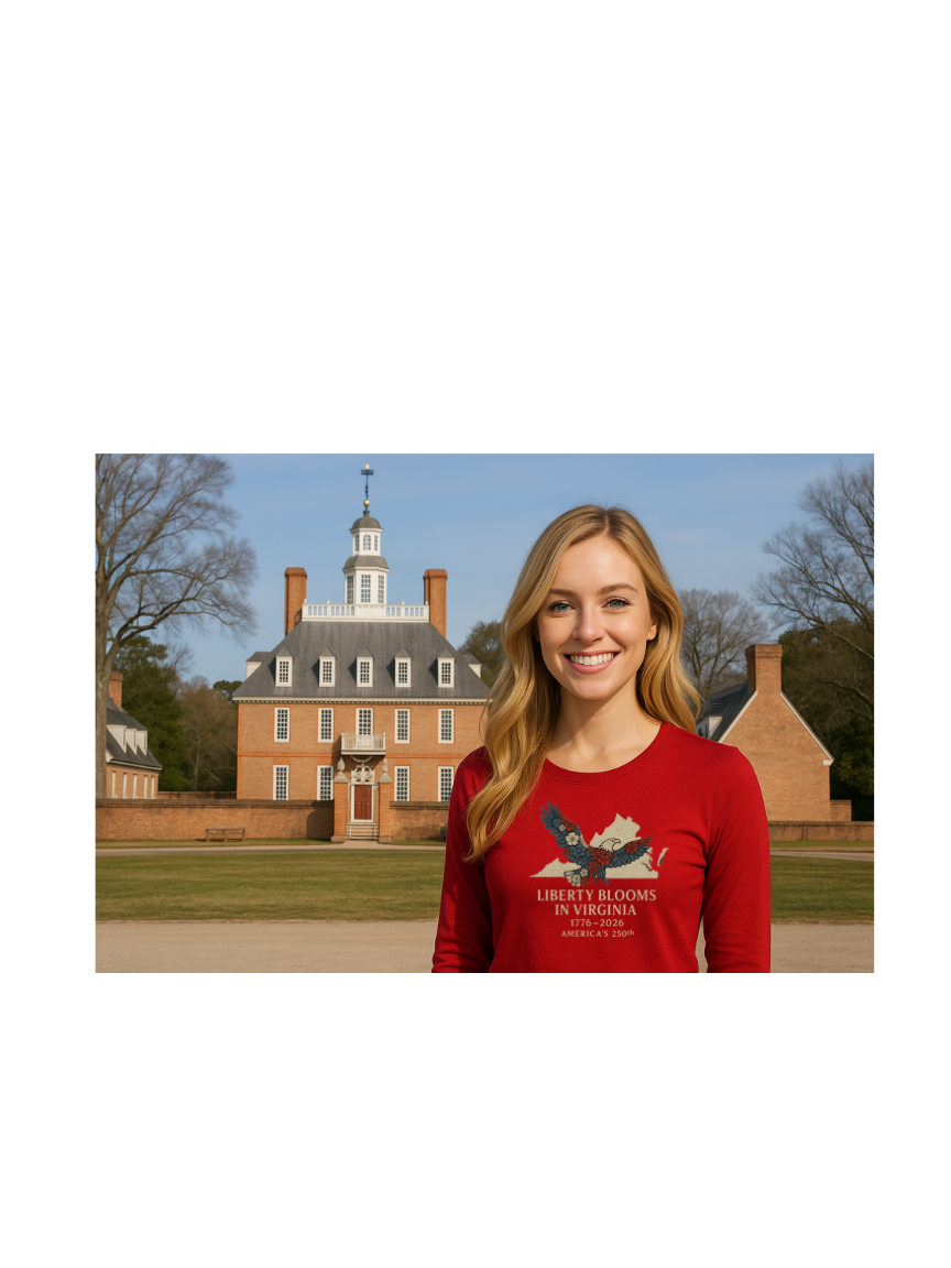 Women’s Liberty Blooms in Virginia Long-Sleeve Shirt – America 250 Floral Eagle Patriotic Top (1776–2026)