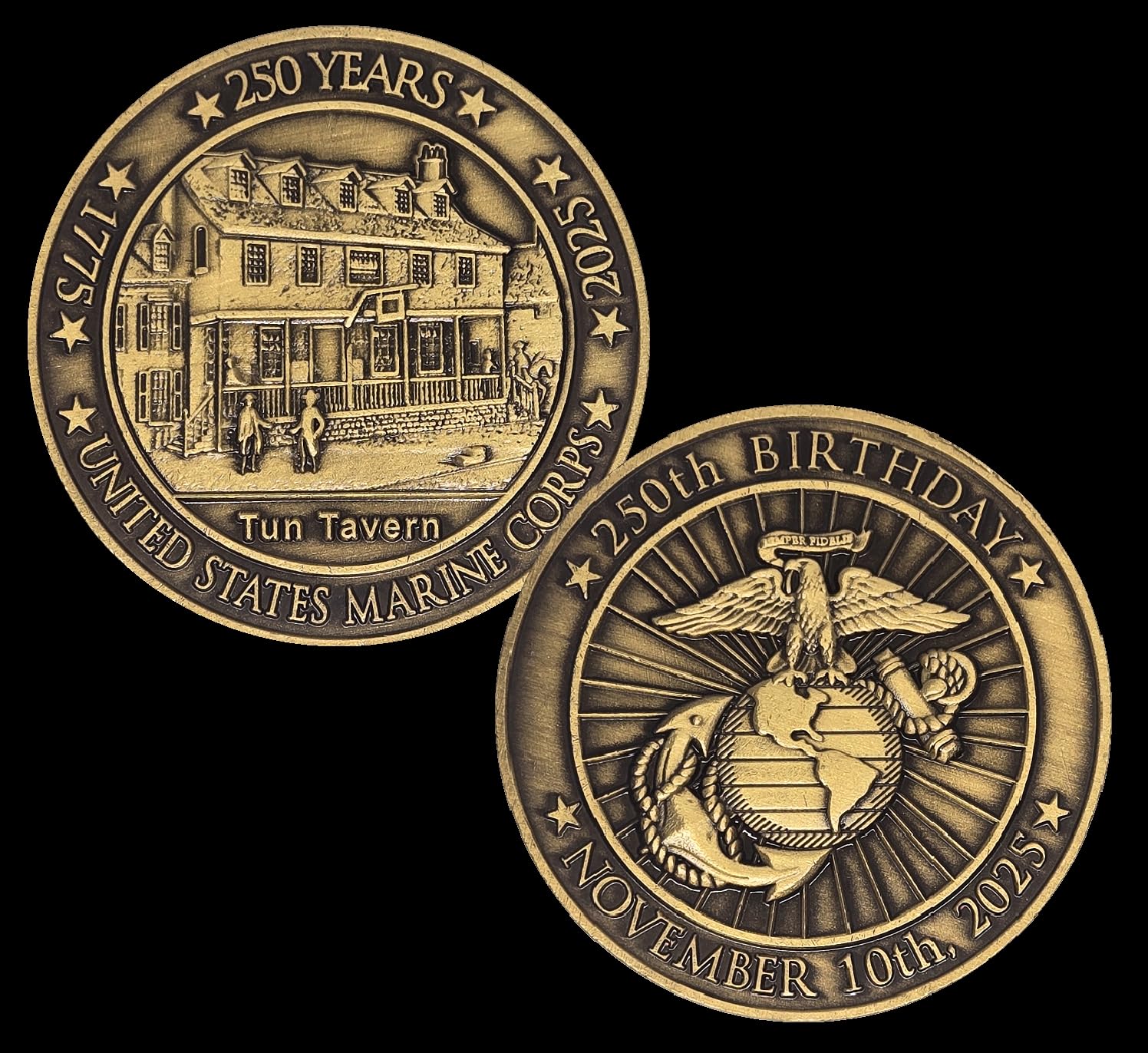 Marine Corps 250th Anniversary Solid Brass Collectible Coins