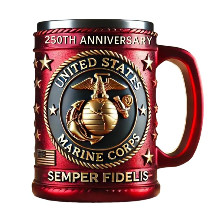 This Marine Corps 250th Anniversary Mug features 3D Graphics