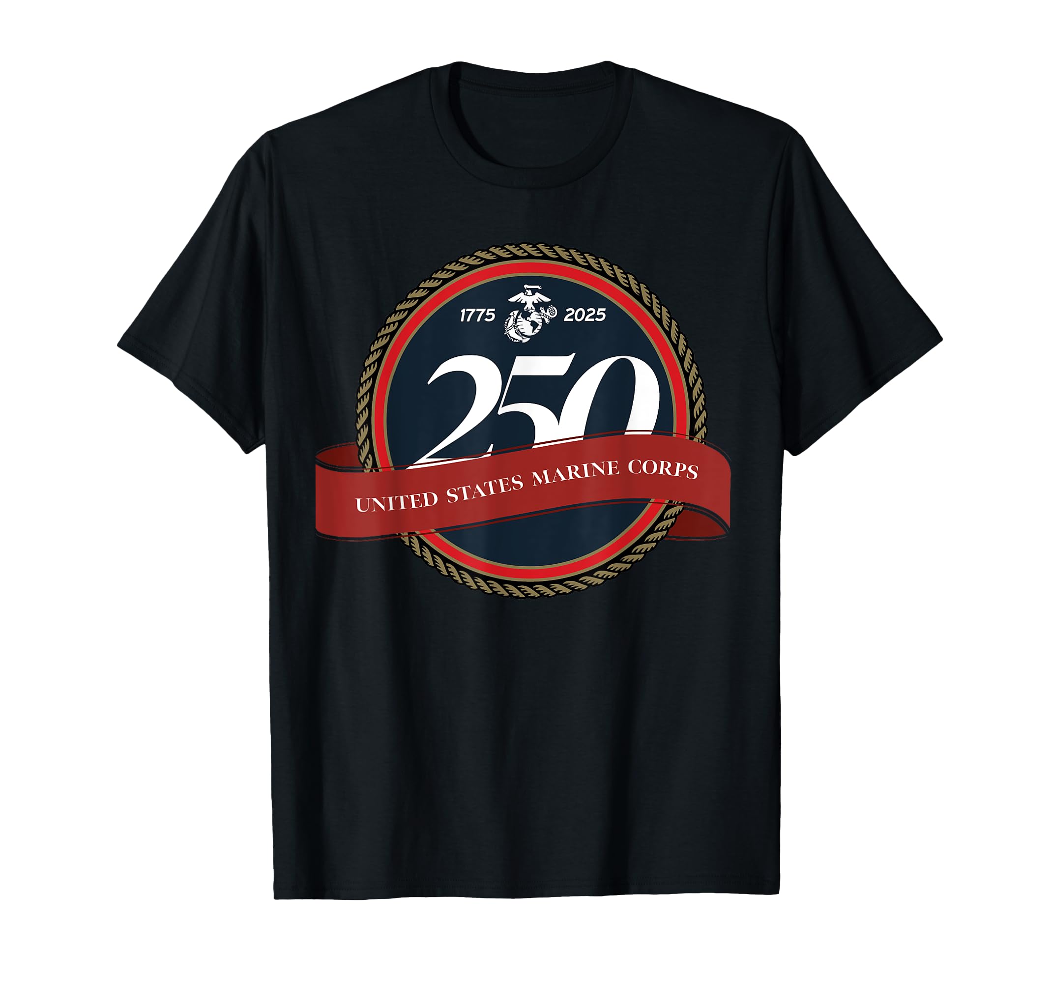Black t-shirt with United States Marine Corps logo and text on a white background