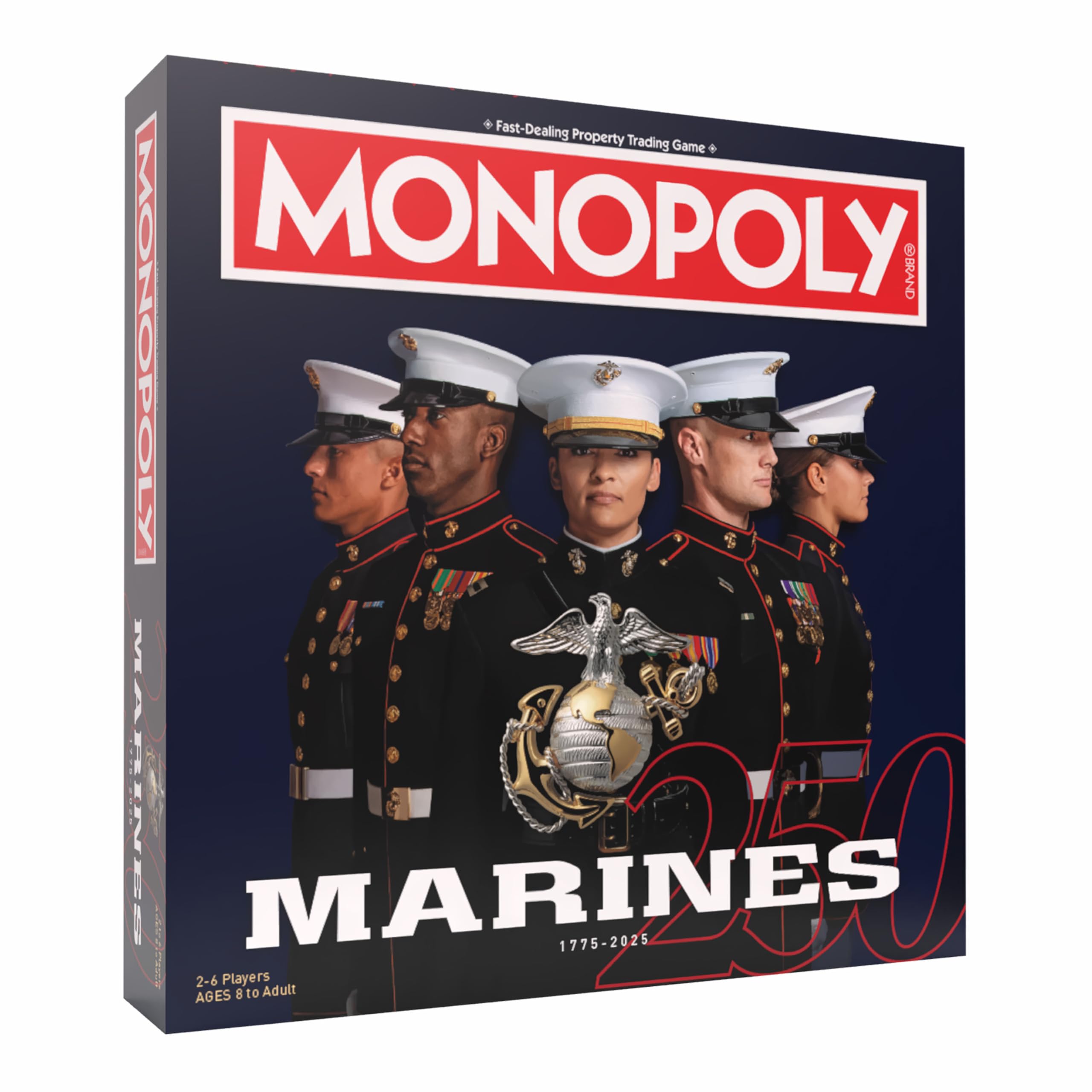 Monopoly Marines 250th Anniversary board game box with military-themed design