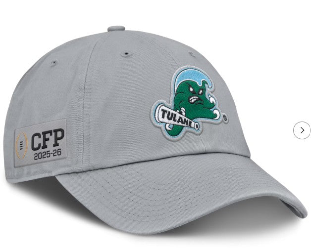 Gray cap with Tulane logo and CFP 2025-26 patch on a white background