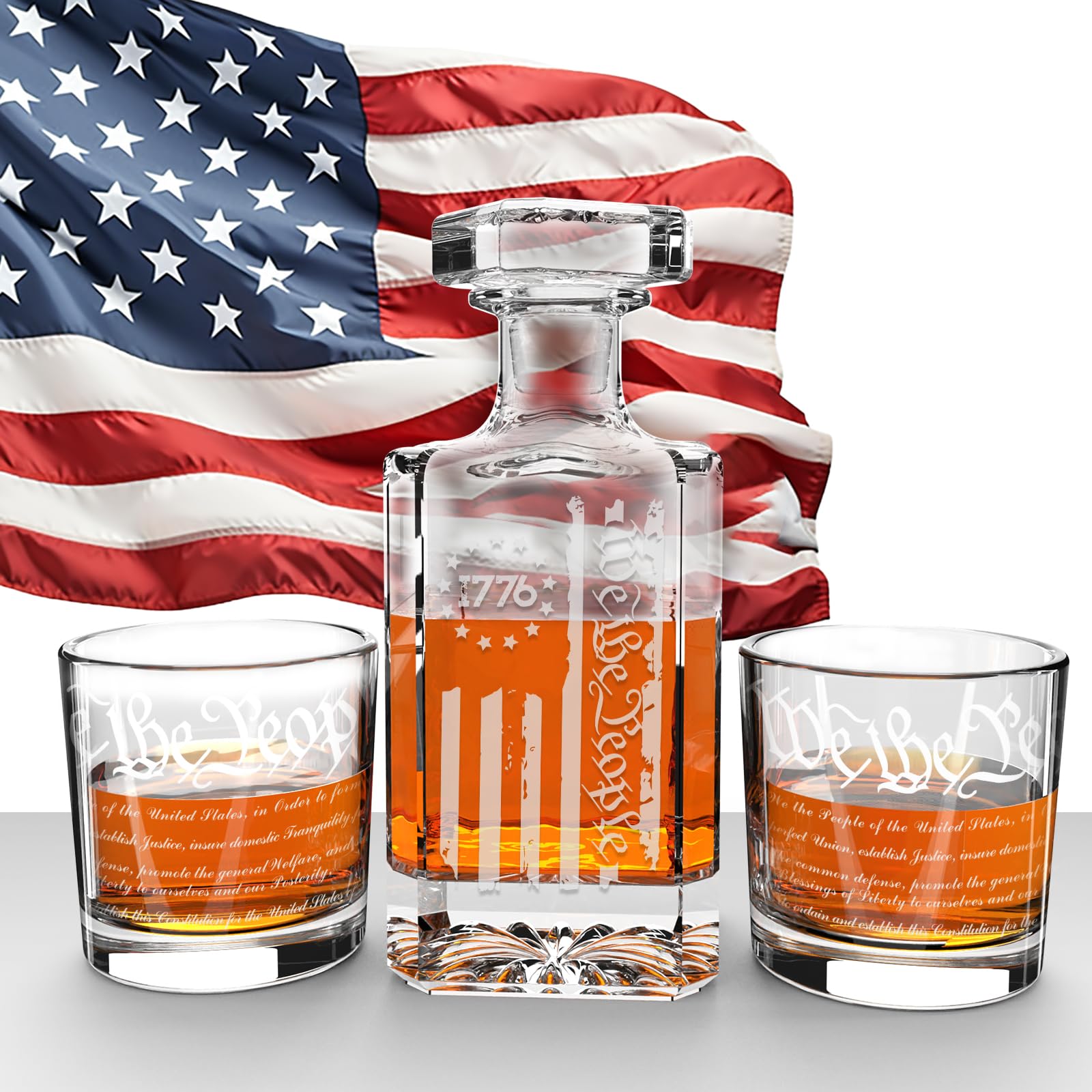 Whiskey Decanter Set With American Flag