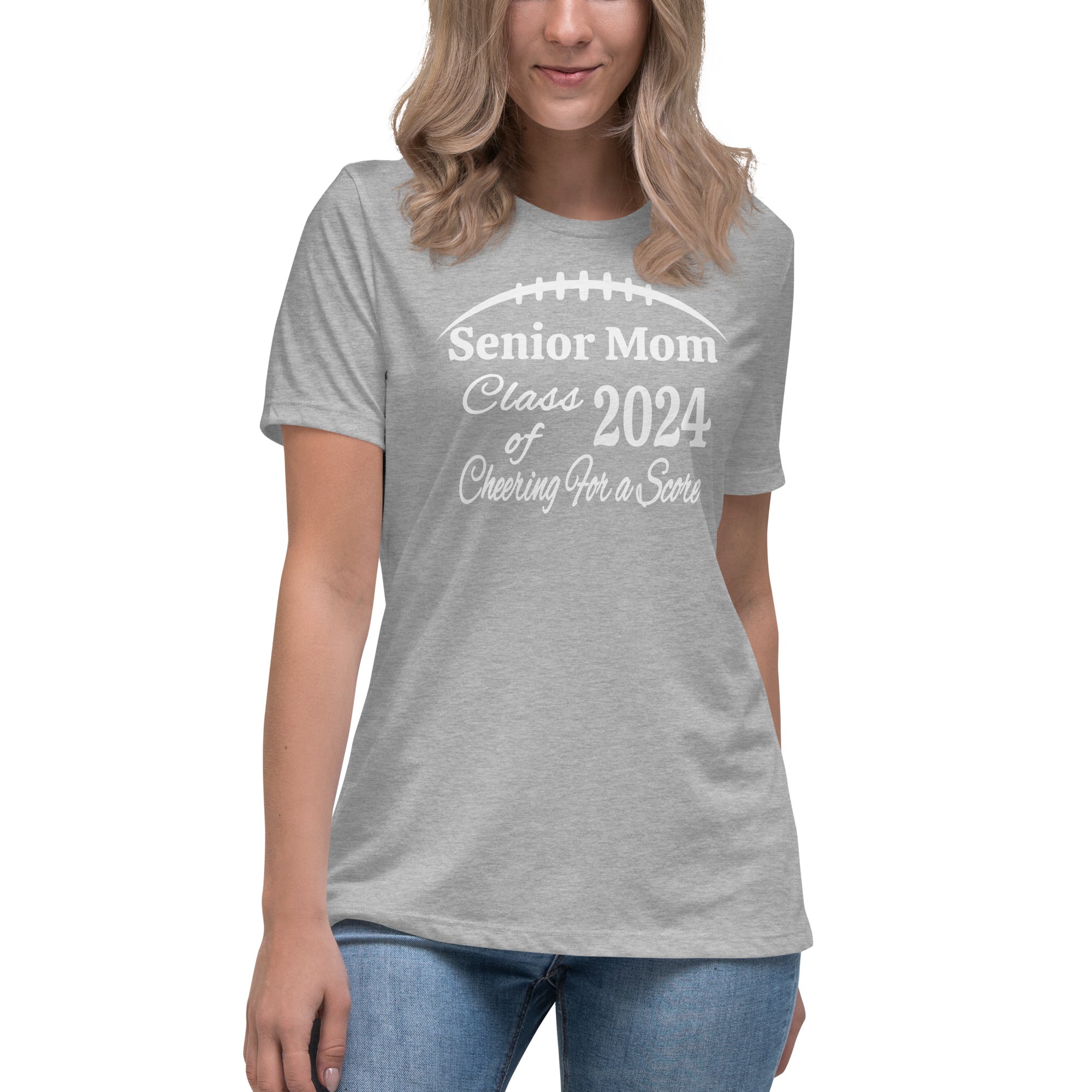 Senior Football Mom T-Shirt Class of 2024 Cheering For a Score on Women's Bella Canva Relaxed Fit
