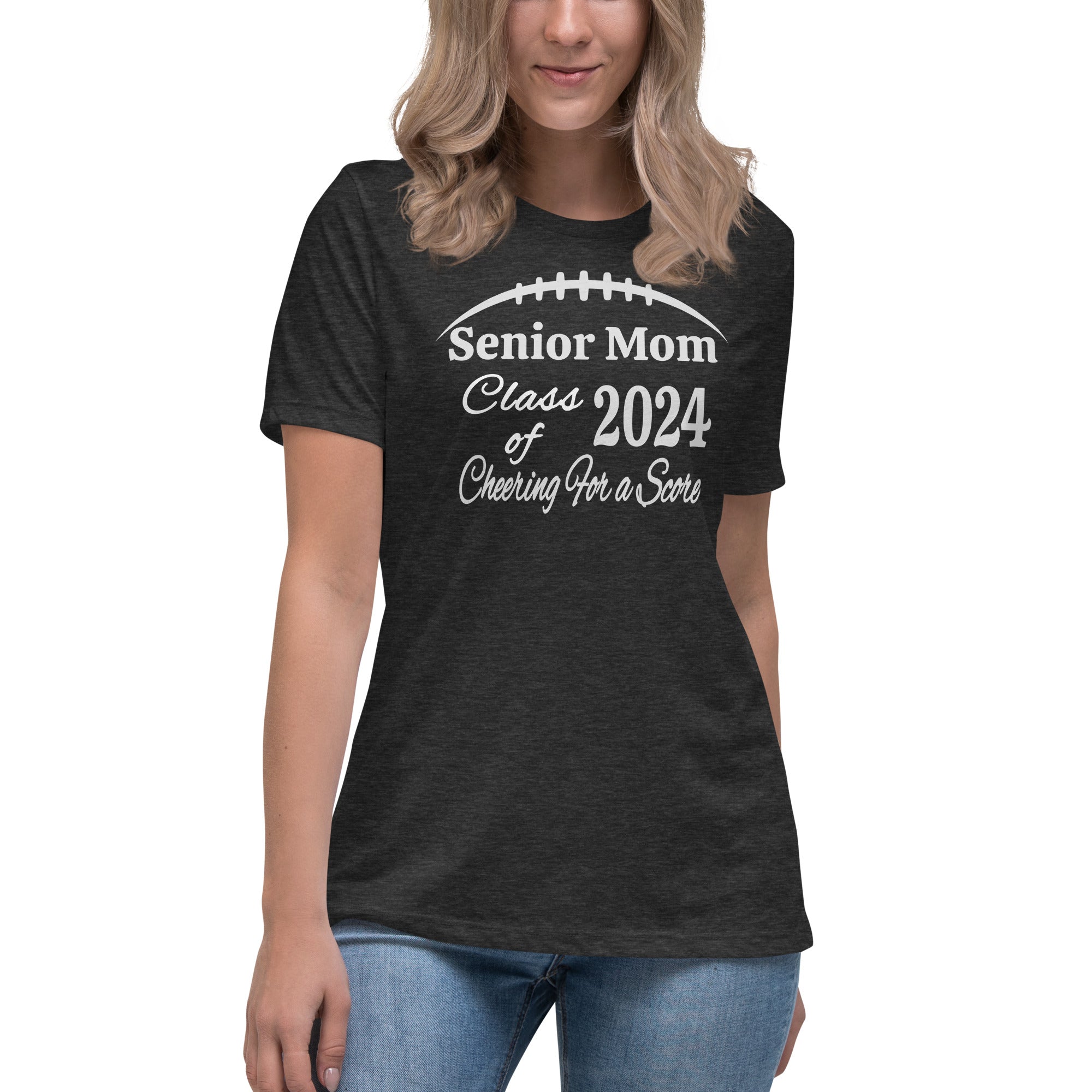 Senior Football Mom T-Shirt Class of 2024 Cheering For a Score on Women's Bella Canva Relaxed Fit