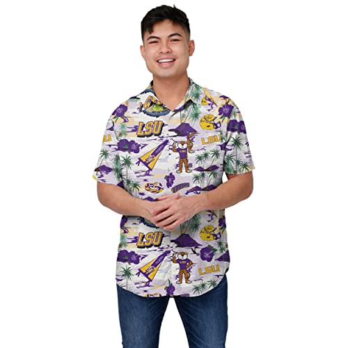 LSU Tigers FOCO Hawaiian Shirt With Mike the Tiger and LSU Football Helmet