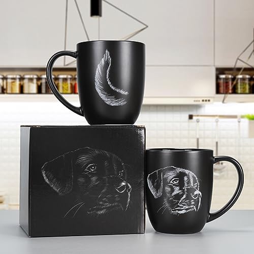 ToCooTo Dog Black Ceramic Coffee Mug 14oz With Head on Front and Tail on Back