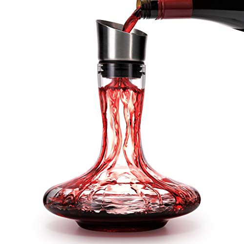 Crystal Glass Wine Decanter With Built In Aerator Pourer