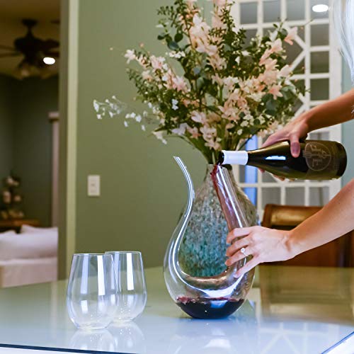 Hand Blown Crystal Glass Wine Decanter Carafe With U Shape Wine Aerator