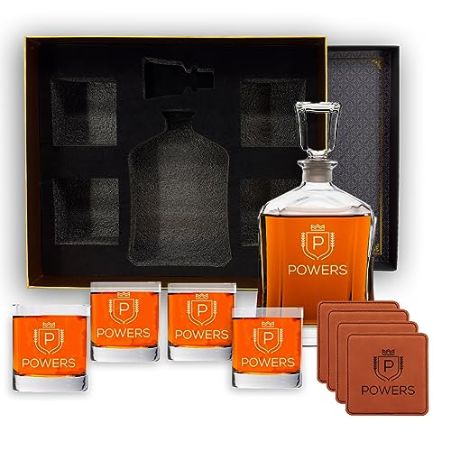 Personalized Whiskey Decanter Set for Men With Scotch Glasses