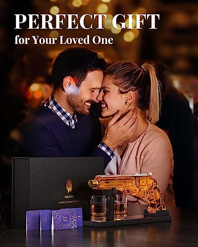 Gun Whiskey Decanter Set With Glasses, Gift Box and Wooden Display Stand