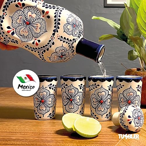 Tequila Ceramic Decanter with 4 Tequila Shot Glasses