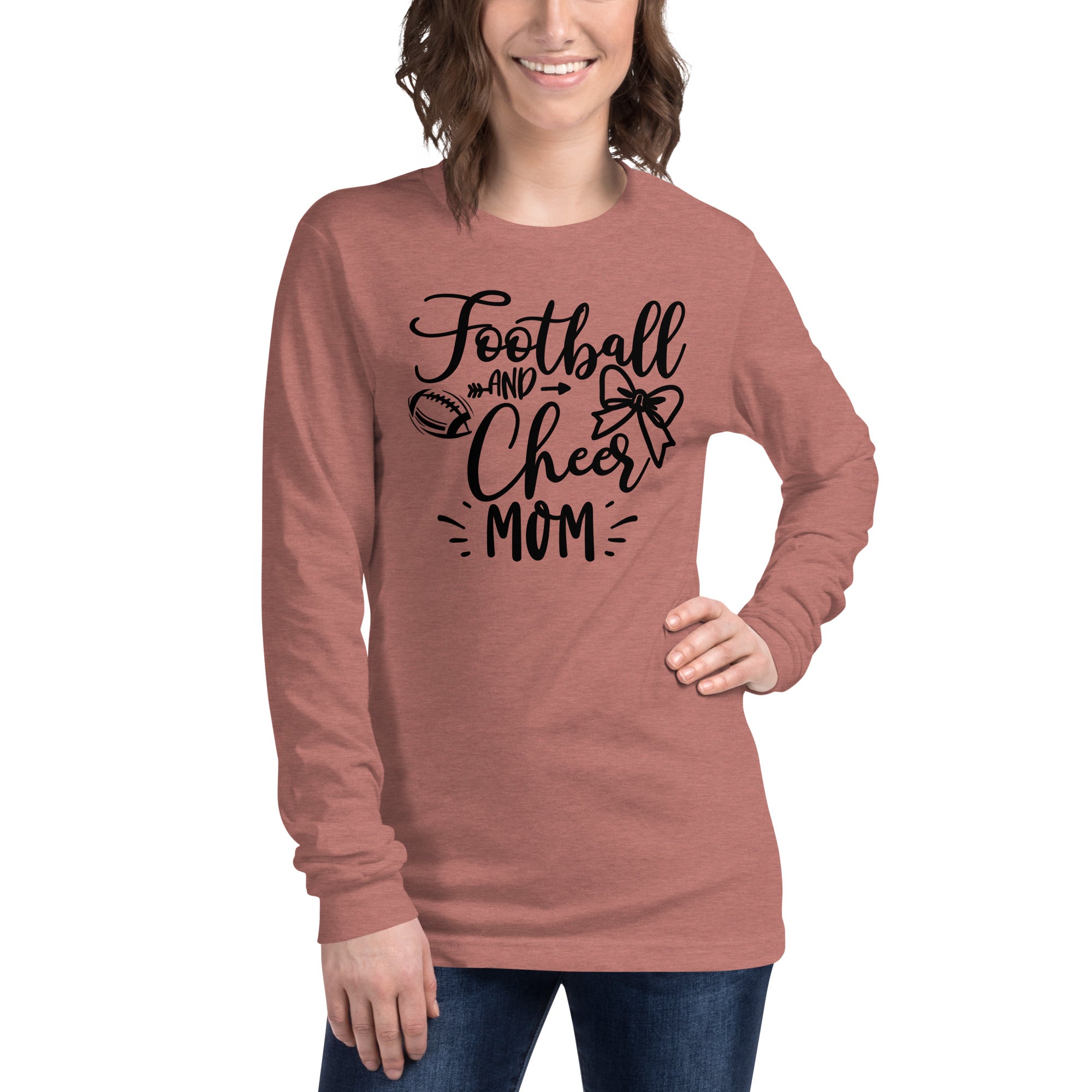 Football and Cheer Mom Long Sleeve Shirt on Bella Canvas