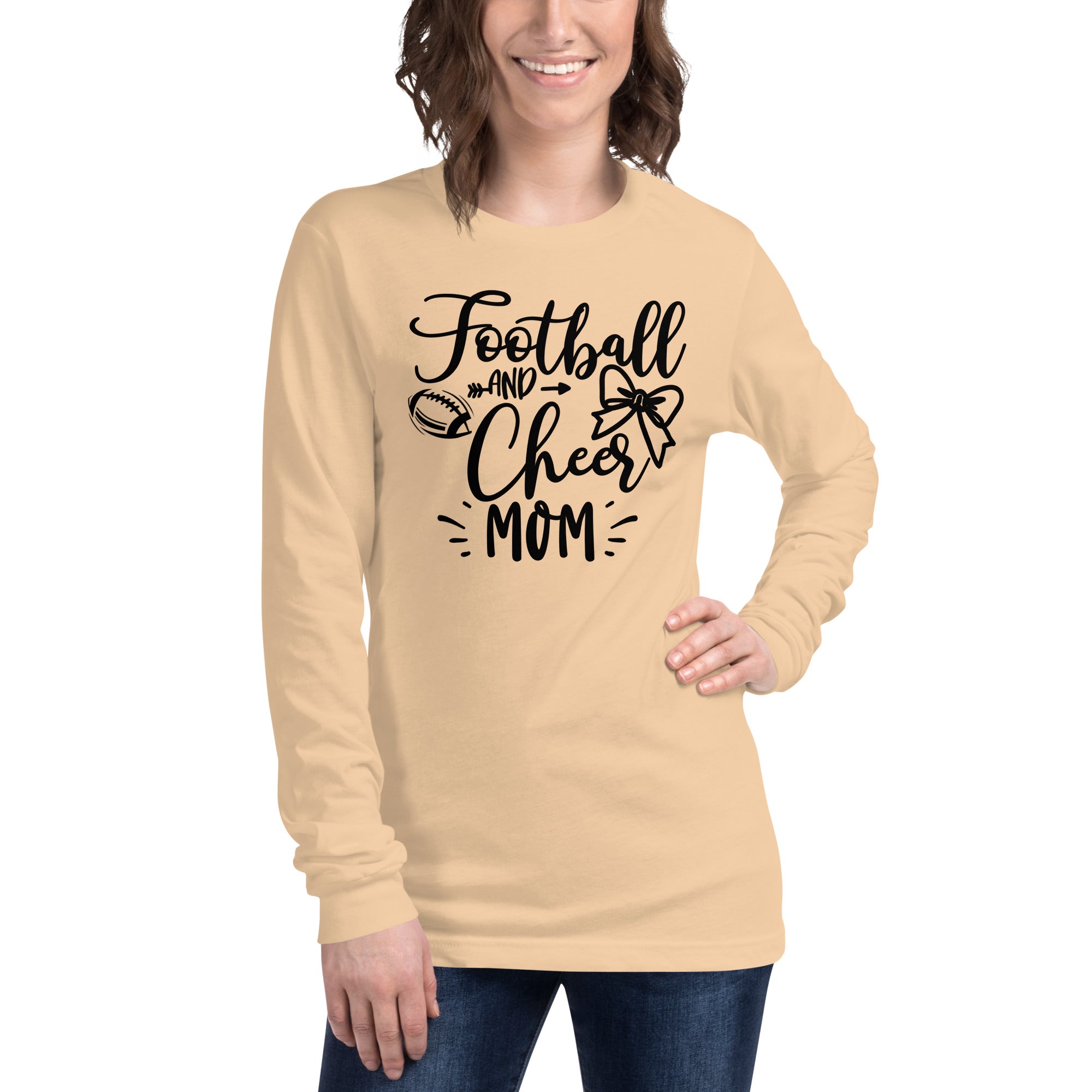 Football and Cheer Mom Long Sleeve Shirt on Bella Canvas