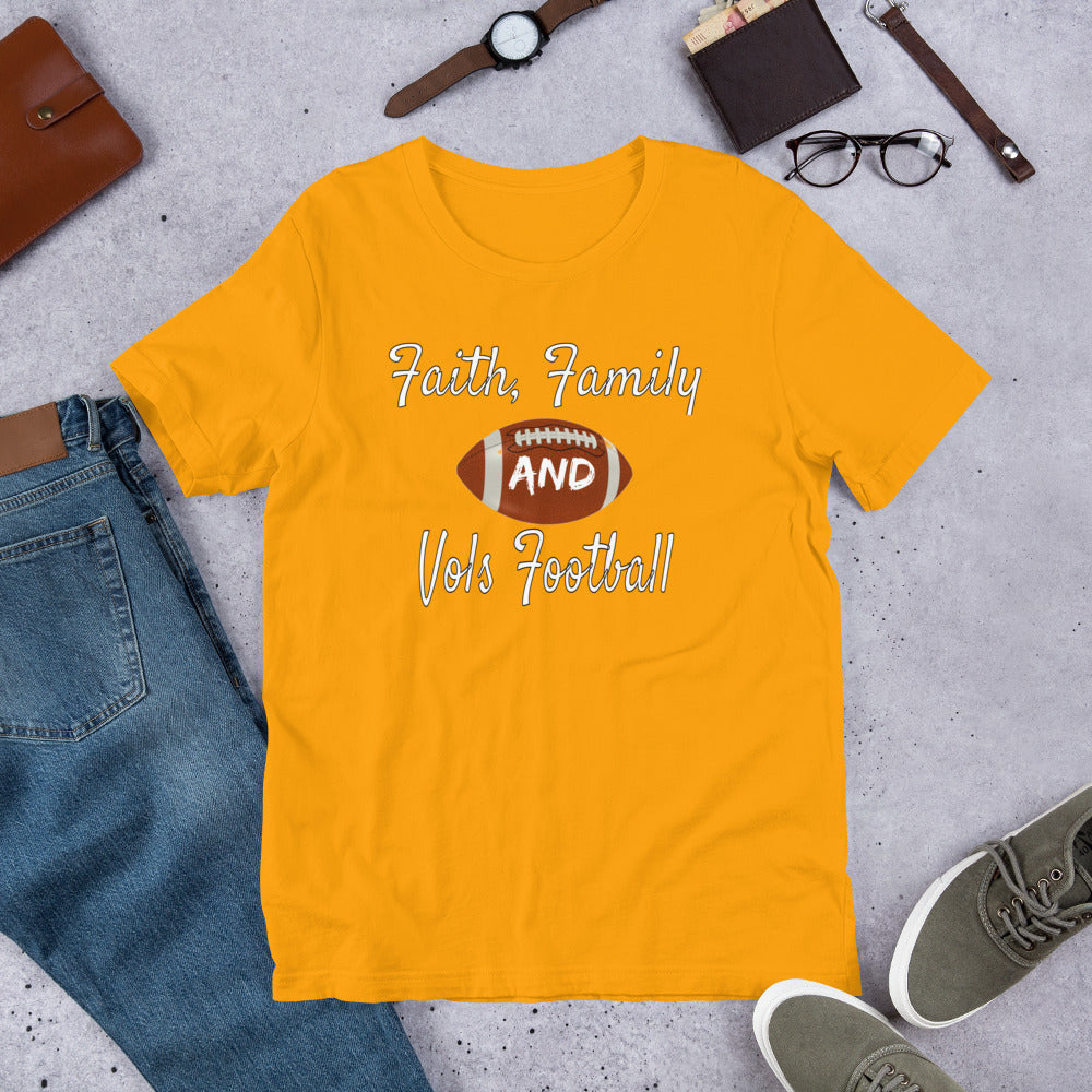 Faith, Family and Vols Football T-Shirt for Tennessee Football Fans