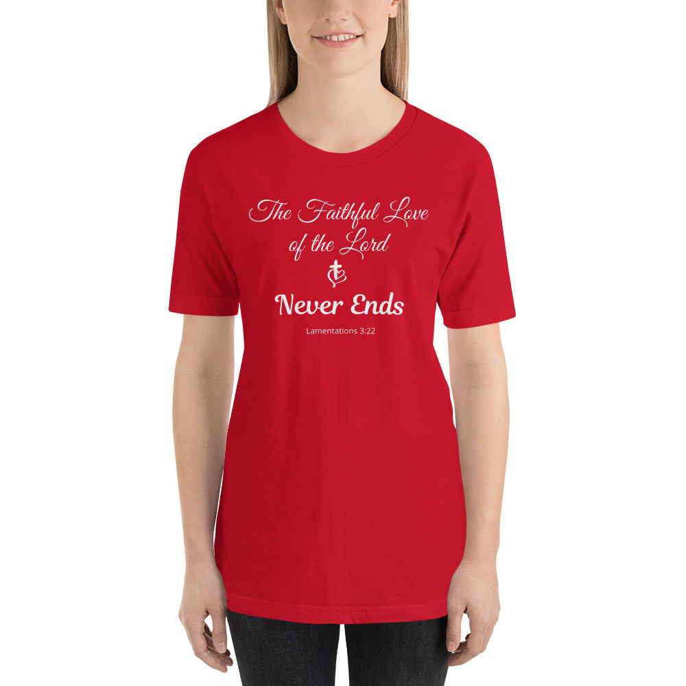 Women's Lamentations 3:22 Bible Verse T-Shirt on Bella + Canvas 3001