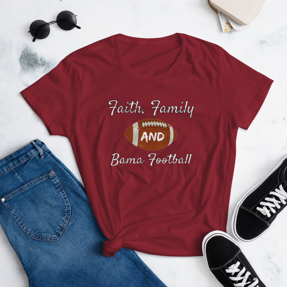 Faith, Family and Bama Football Ladies T-Shirt for Alabama Fans